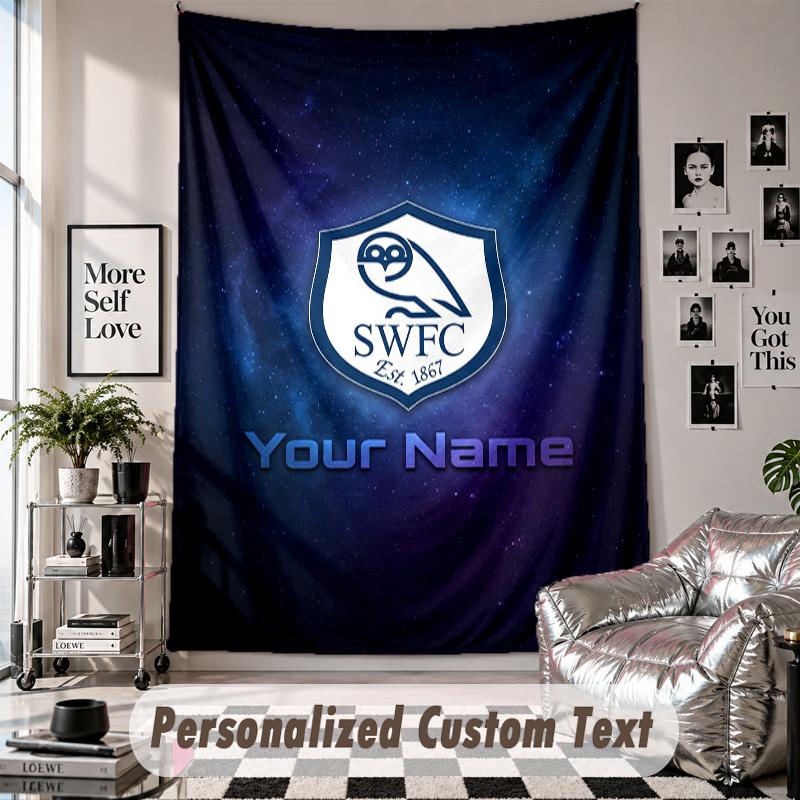 Wall Hanging Tapestry With Custom Name & Text, Sheffield Wednesday FC Decorative Tapestry For Bedroom
