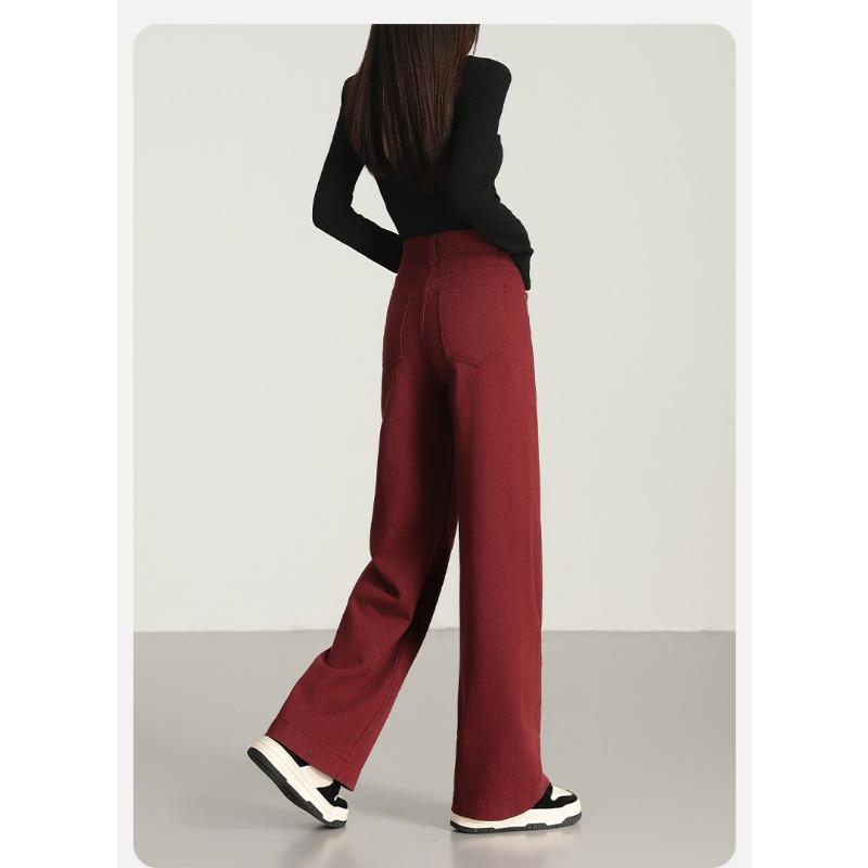 Anchor Red Narrow Version Wide-leg Pants Spring New Style Red High-waist Drape Slim Floor-length Straight Pants Women's Trousers