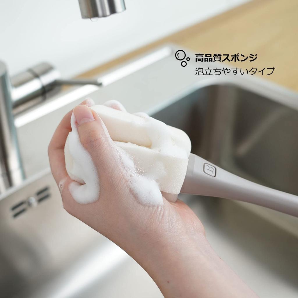 Sponge Cleaning Brush with Replacement Heads for Baby Bottles and Rich 1 Body 3 Heads MOTHER-K Bottles, Lather, + (Indie Pink)