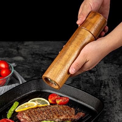 8 inç Akasya Ahşap Tuz Karabiber Öğütücü Ev Manuel Baharat Şişesi Ayarlanabilir Sızdırmazlık Karabiber Değirmeni Mutfak Aracı