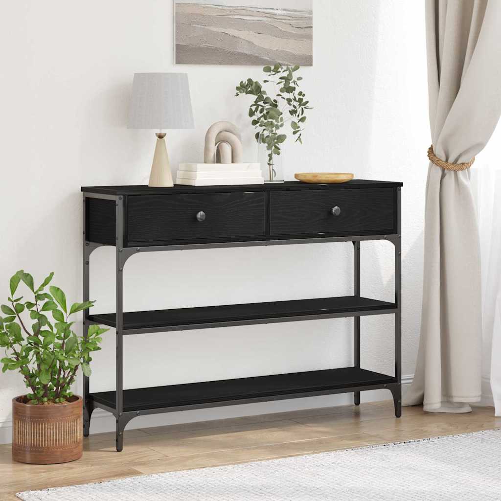 Industrial Console Table with Shelf Black Oak Effect 100 x 25 x 75 cm