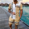 Men Tribal Print Half Zip Polo Shirt And Shorts Set Two Piece Casual Summer Outfit