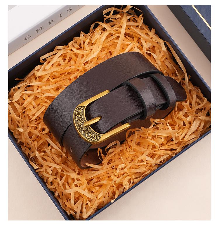 Women's Retro Korean Style Cowhide Leather Belt with Pin Buckle for Jeans