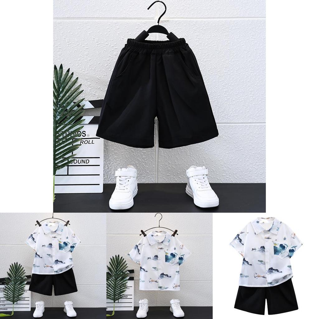 Trendy Summer Childrens Outfit For Boys Featuring Soft Cotton Short Sleeve Shirt And Shorts Set
