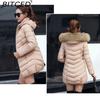 BITCED Winter Coat for Women - Mid-Length Slim-Fit Cotton Jacket with Large Fur Collar and Down-Filled Quilted Design