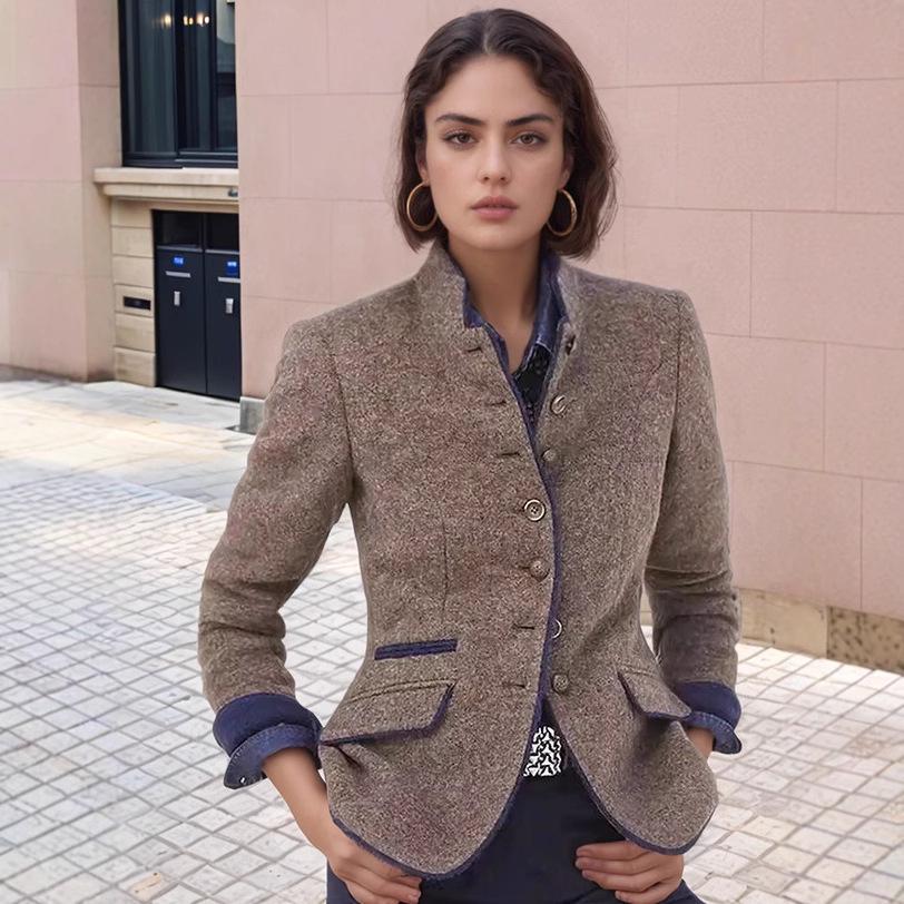 Retro Colorblock Multi-button Woolen Coat for Women - Spring & Autumn Collection