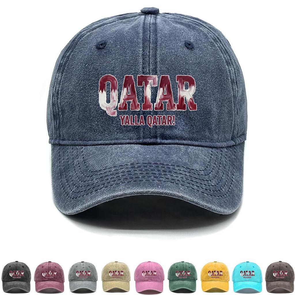 Snapback Baseball Cap With "QATAR" "YALLA QATAR" Flag Printed , Adjustable Baseball Hat Hip Hop Raw Brim Simple Fashion Sun Hat