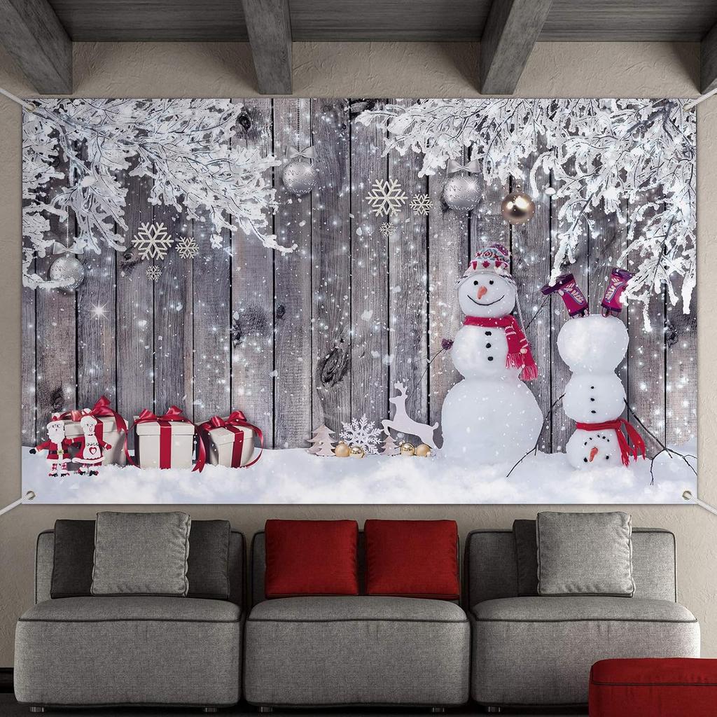 Blue Christmas background photography  winter snowman happy party  New Year props polyester background