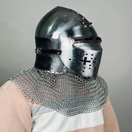 Nurnberg Bascinet Hounskell Helmet Barbuta Chainmail Steel Helmet Medieval Knight Chainmail Hand Forged LARP Best Gift