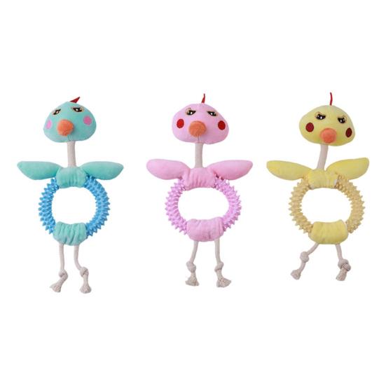 Plush Bird Dog Toy Spiky Rubber Ring Stuffed Bird Dog Chew Toy Rope Knot Interactive Tug-of-War Toy for Teeth Cleaning Small Medium Dogs