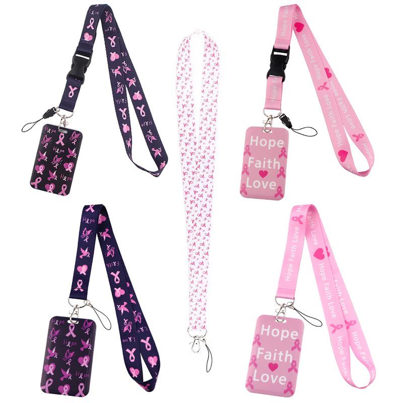 Credential Holder Pink Ribbon Lanyards for Keys Neck Strap For Card Badge Gym Keyring Nurse Accessories