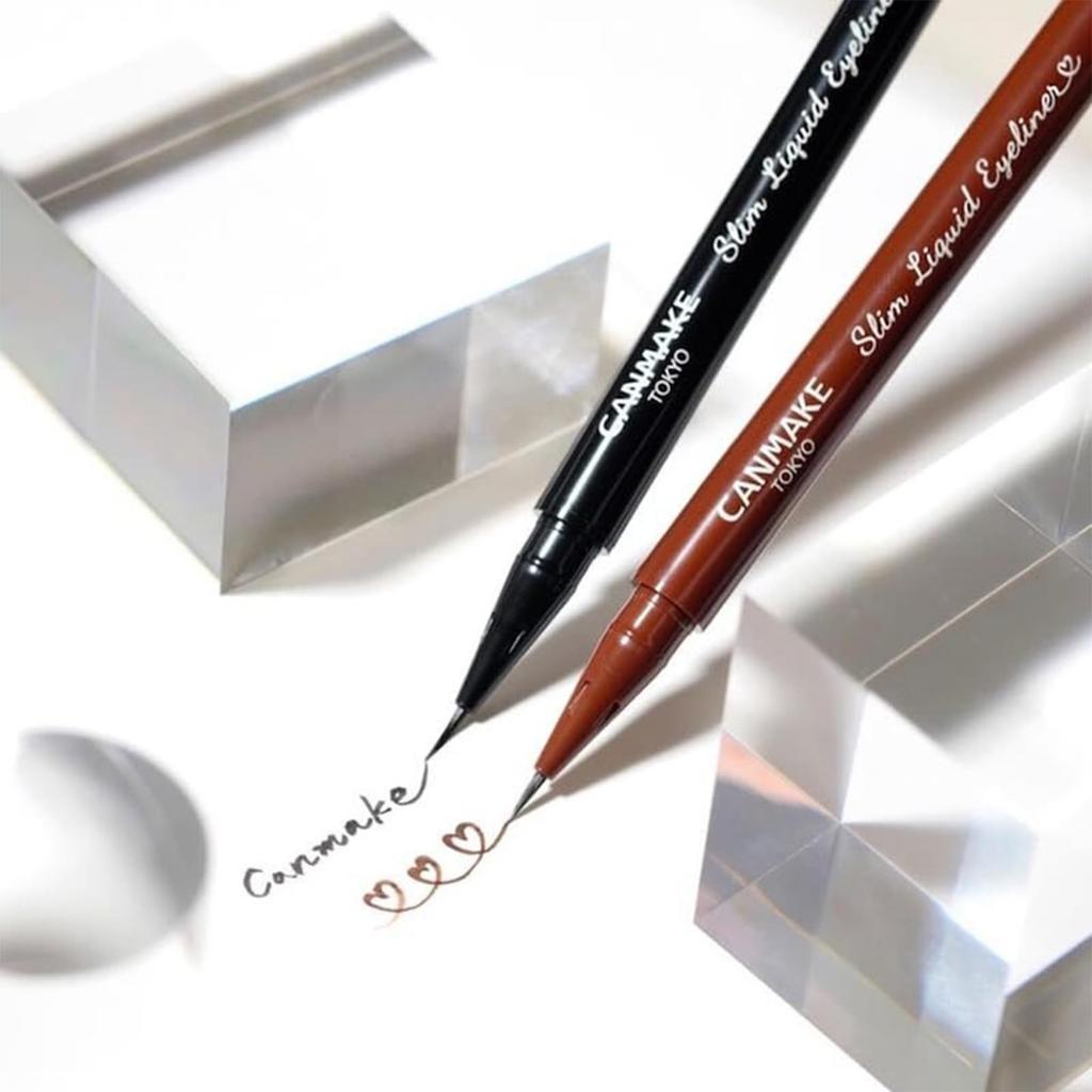 Canmake Slim Liquid Eyeliner 03 Chaba Contains Serum Greige Greige, Ultra-Fine Brush, Waterproof, Ingredients,