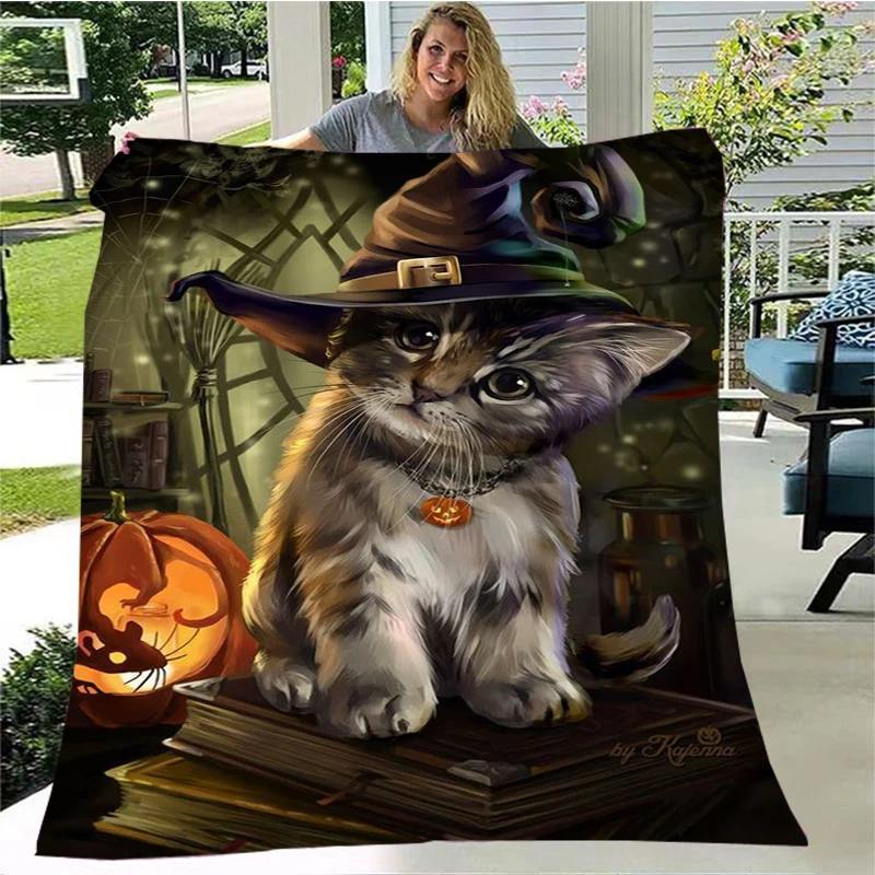 Gato misterioso, gato satanás cobertor fofo quente macio pelúcia sofá capa cobertor quadrado cobertor de viagem (Padrão personalizável)