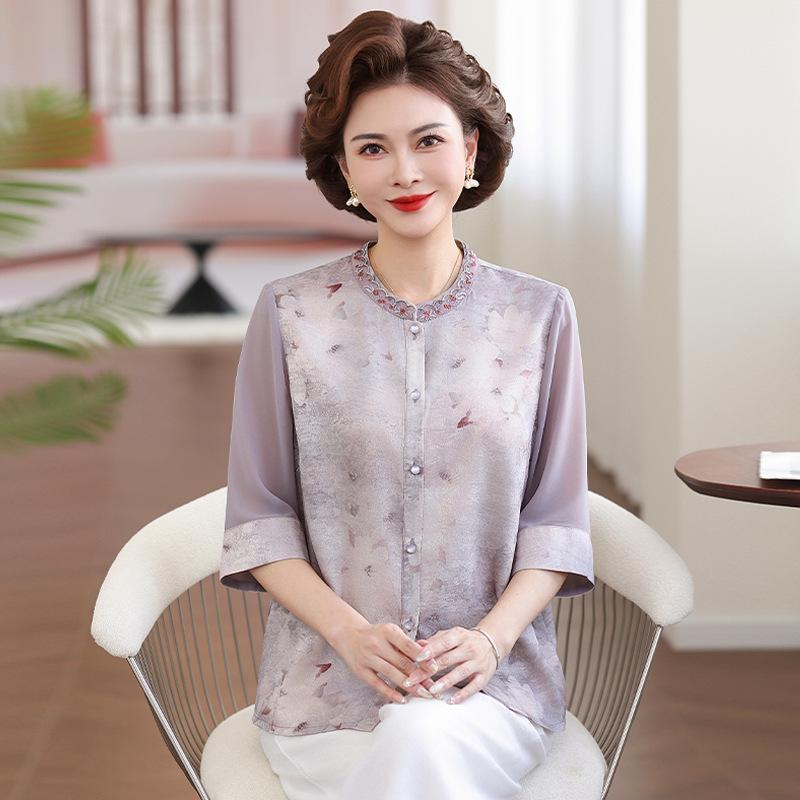 

2026 Mom s Stylish Chiffon Blouse - Mid-Sleeve Summer Top for Women L (80-100 jin) світло-сірий колір