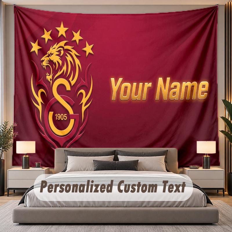 Custom Name Text Tapestry Galatasaray FC Personalized Polyester Wall Tapestry For Bedroom And Room