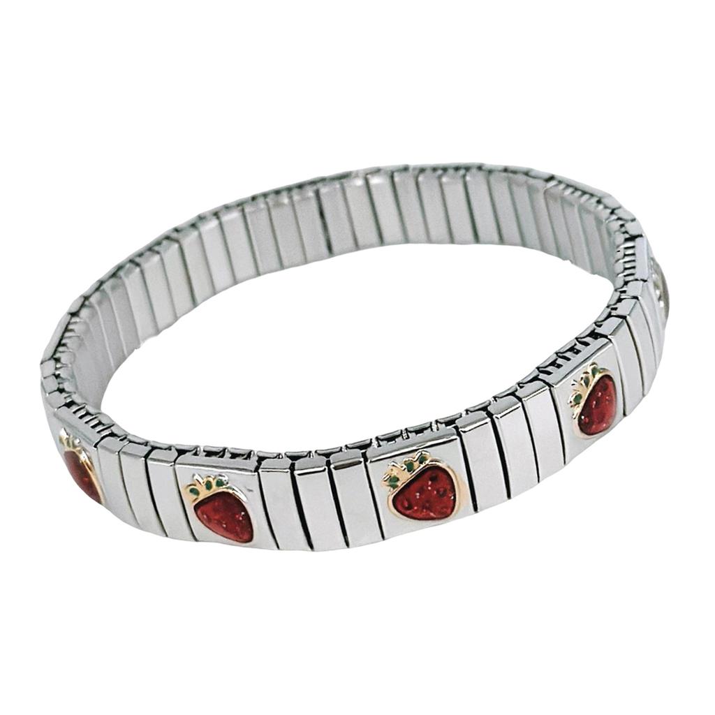 Trendy Cherrys Strawberry Fruit Design Adjustable Bracelet Italian Craftsmanship Comfortable Jewelry for Women Girls