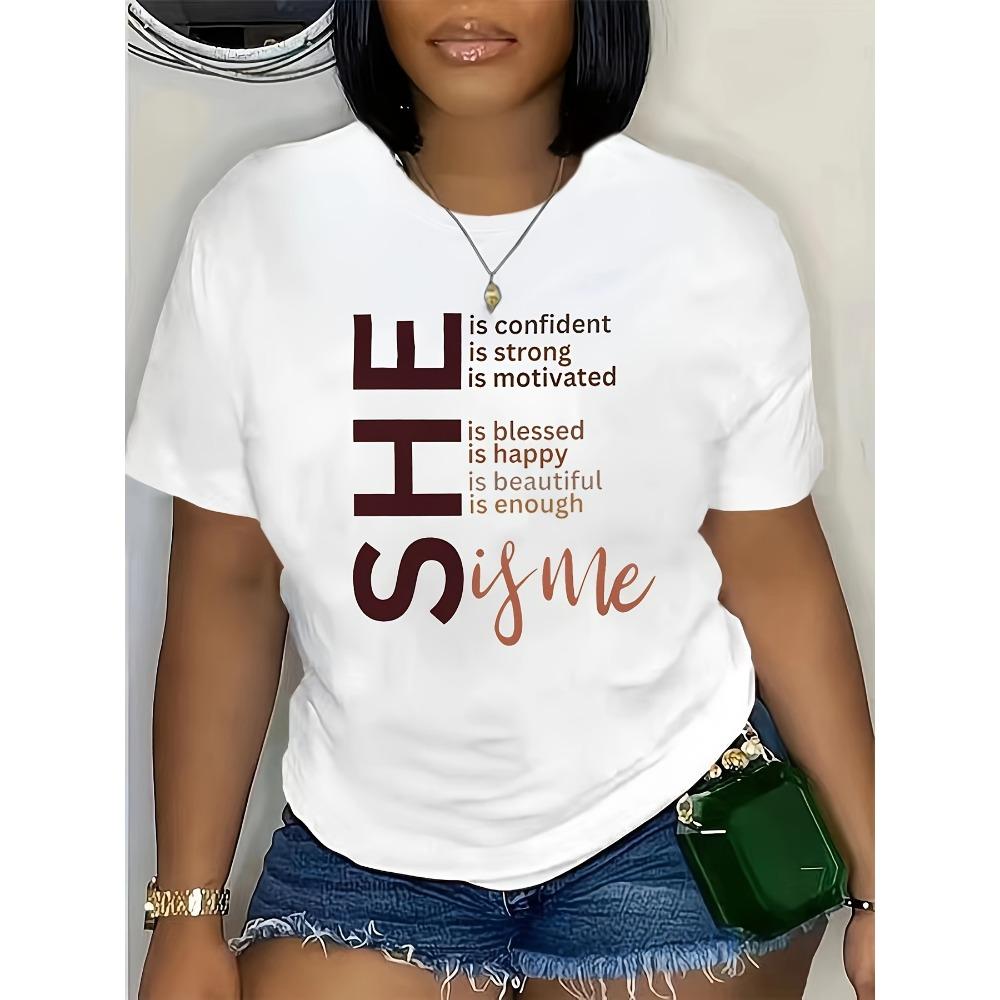 

Women Cotton Short Sleeves T-shirts She Is Me Empowering Women s Tee Casual White Top S