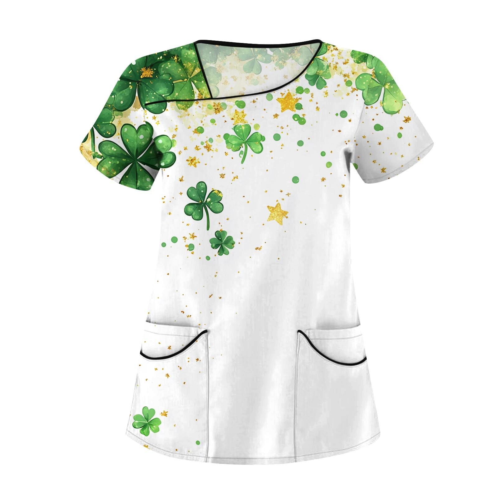 

Женская повседневная рабочая одежда с короткими рукавами и наклонным воротником с принтом и двойными карманами XL белый