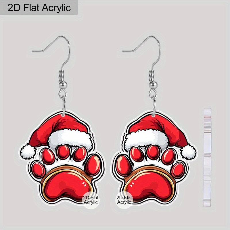 

Плоские акриловые серьги-подвески в виде милой собачьей лапки в рождественской шляпе, подходят в качестве праздничного подарка для женщин, украшение для праздничной вечеринки. красный