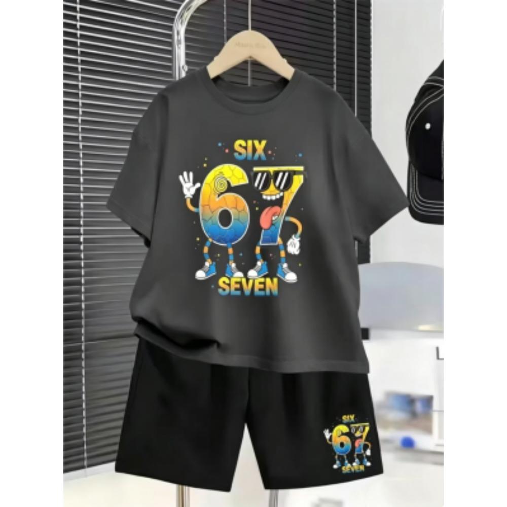 67 Number Funny Printed Men's T-shirt and Shorts 2 Piece Set Summer Home Outdoor Casual Outfit for Men's and Women's T-shirt Set