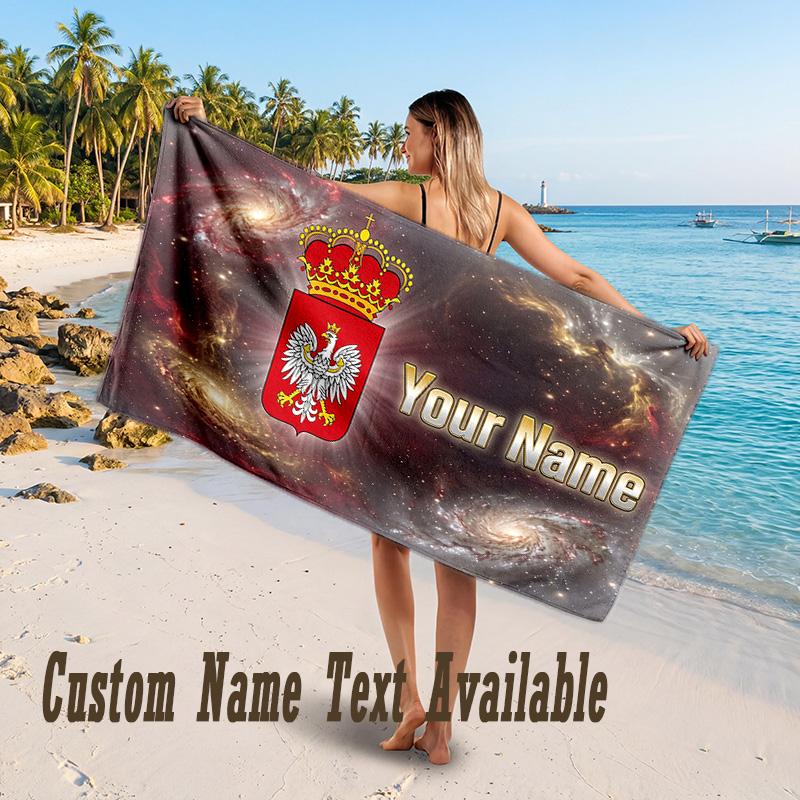 Poland Football Design Beach Towel Custom Text Large Towel for Beach Vacation