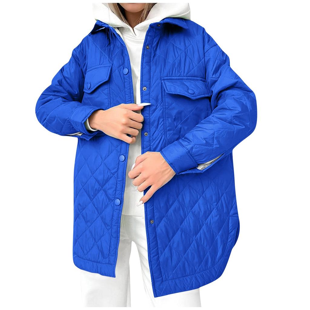 Women's Long Button-down Lapel Loose Warm Diamond-patterned All- Thickened Cotton Coat