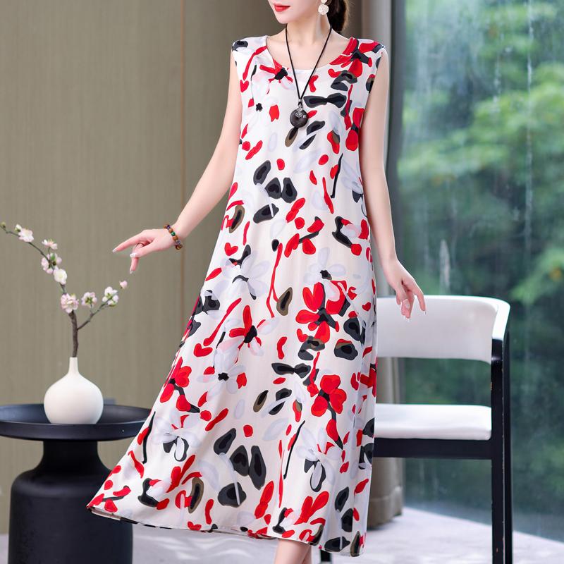 Abito lungo da donna taglie forti Abito estivo casual elegante senza maniche con stampa vintage per donna