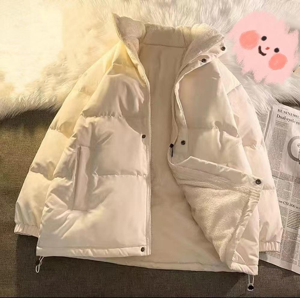 Down cotton-padded clothes for men and women short models, new velvet thickened stand-up collar bread clothes, warm casual cotton-padded jackets