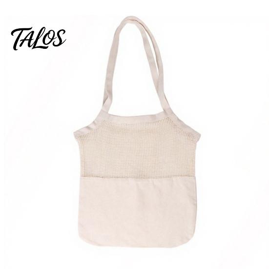 Canvas Shopping Bag, Breathable Mesh Splicing Design, with Reinforced Straps Grocery Tote, for Fruits Vegetables Bread Snacks