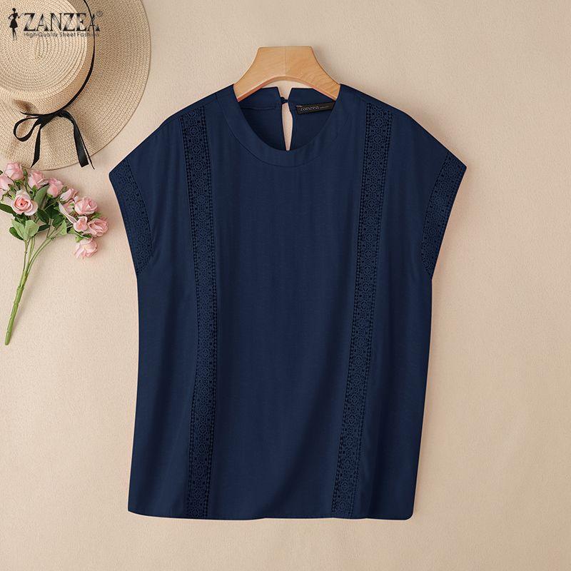 ZANZEA Women Summer Casual Round Neck Sleeveless Lace Crochet Patchwork Tank Tops