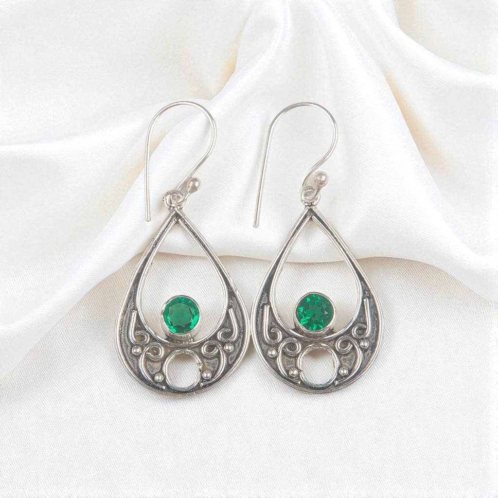 Chrome Diopside Gemstone 925 Sterling Silver Jewelry Handmade Earrings 1.91" EE-90-1