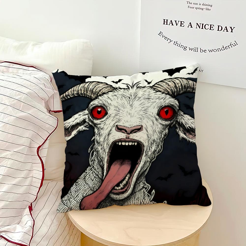 1PC Screaming Goat Sheep Embroidered Style Printed Pillow Cover Short Plush Polyester Cushion Case Animal Pillowcase Home Decor