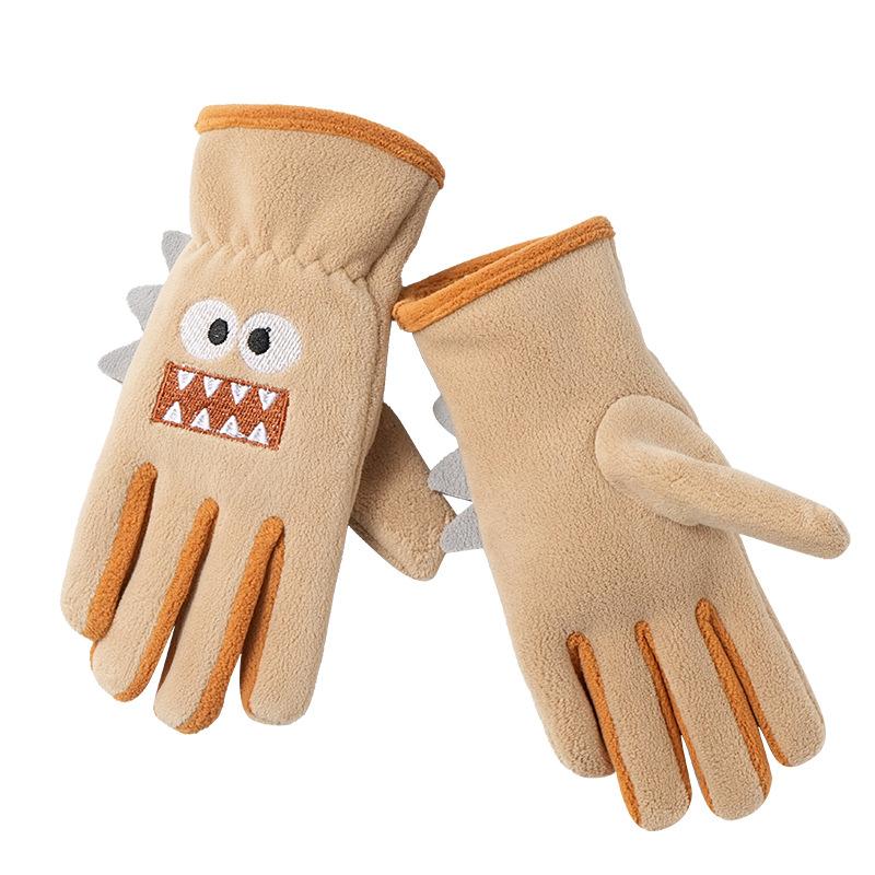 Children's Warm Gloves for Autumn and Winter  Five Fingered Fleece for Cold Protection Cute Cartoon  Student Outdoor Snow Play Ollie Fleece Gloves