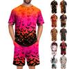 Men's Halloween Casual Pajama Set Short Sleeve Top with Crew Neck and Matching Shorts Comfortable Sleepwear Set for Home Use