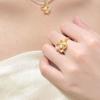 Sweet Butterfly Dance Pink Golden colour Enamel Flower rings for women Embroidered Bead Pearl Ring Palace Style Wedding Jewelry