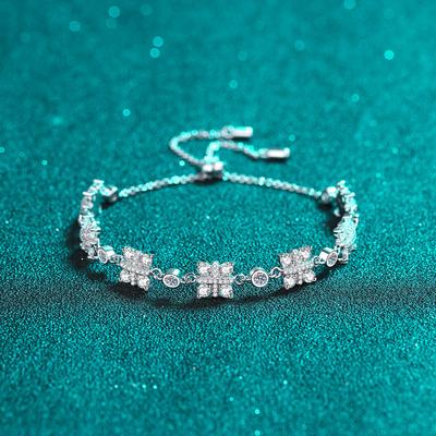 Bracelet en argent Sterling S925 pour femmes, Moissanite, push-pull, bijoux à main réglables plaqués or Pt950