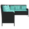L Shaped Garden Sofa with Cushions Black Poly Rattan
