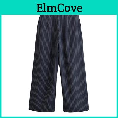Style Wide Leg Pants With Stripes And Micro Elastic For Casual Streetwear Women