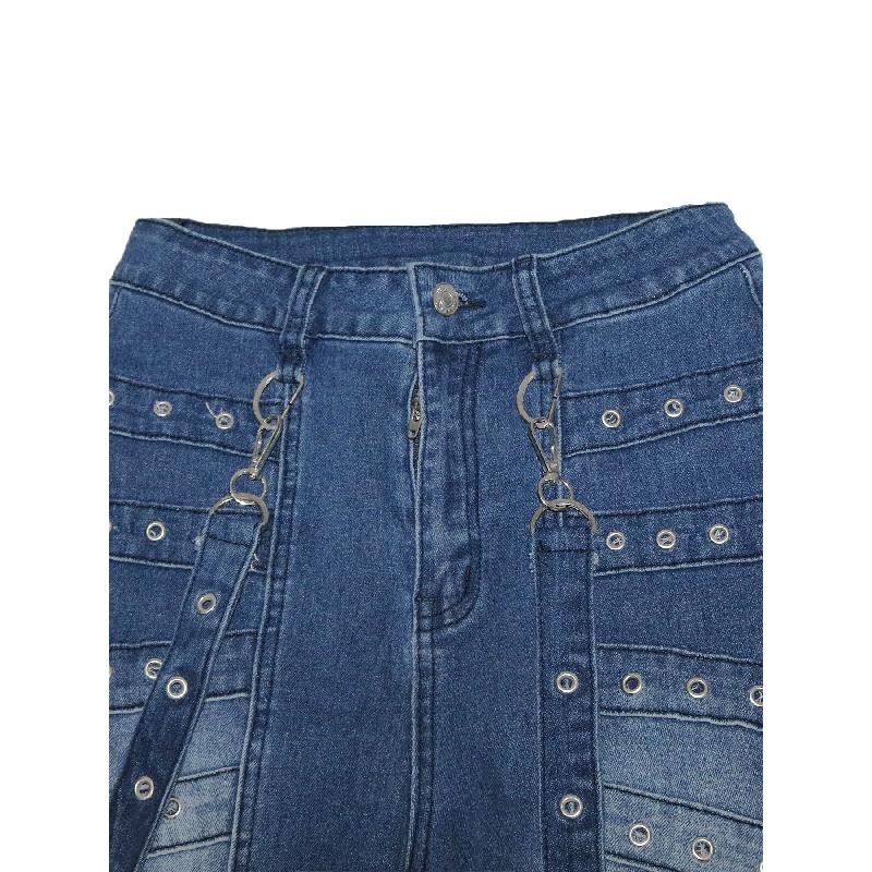 2026 New Fashion High-Waisted Jeans with Metal Studs Casual Women's Trousers