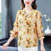 Spring Summer New Bow Tie Chiffon Shirt Women's Three Quarter Sleeve Top Elegant Fashion Floral Printing Chiffon Blouse Femme