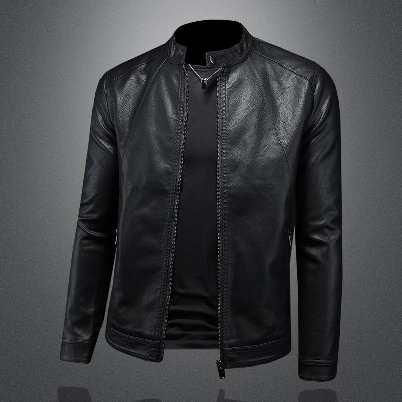 New Style Slim-Fit Mens Stand Collar Motorcycle Leather Jacket Fashion Casual Outerwear 7122-2