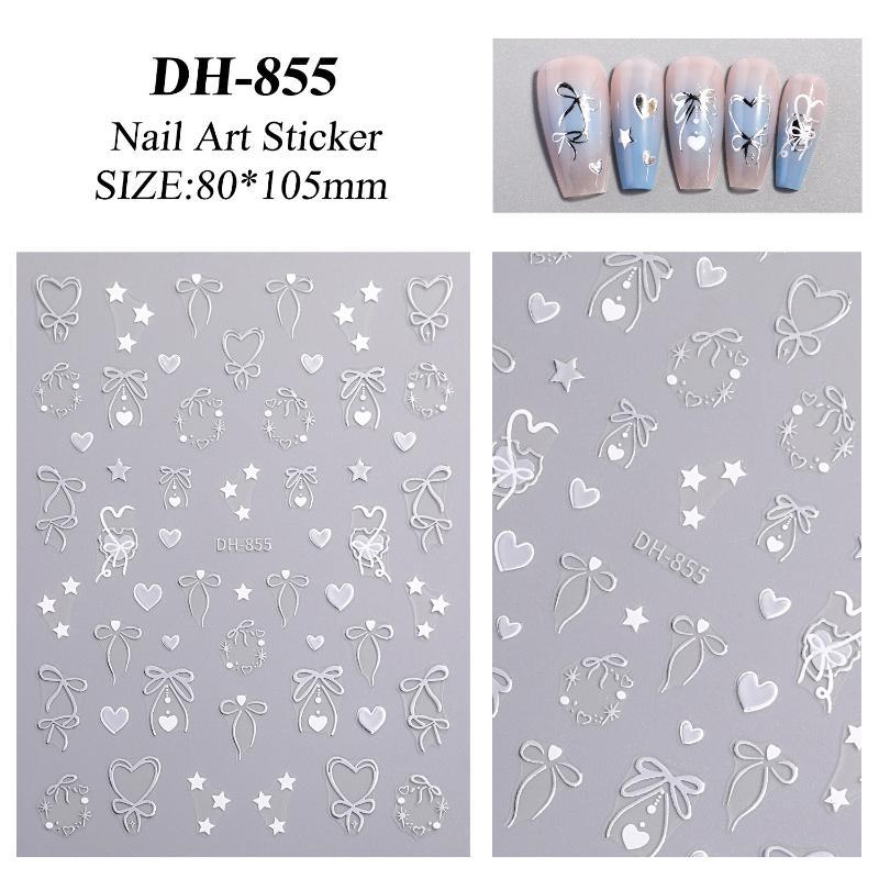 3D Cute Bowknot Heart Nail Stickers Self Adhesive Easy Peel DIY Manicure Decorations for Teen Girls Home Nail Art DIY