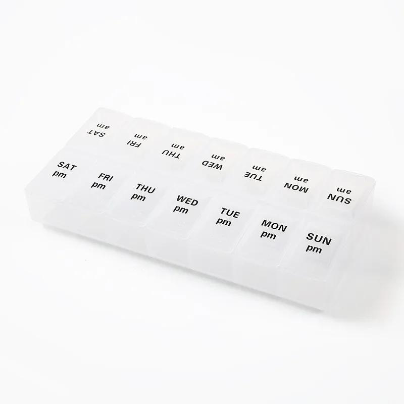 New Hot Premuim Portable Weekly Pill Organizer Case Box Storage Container 7 Day 2 Times 14 Grids for Vitamin Medicine Fish Oils