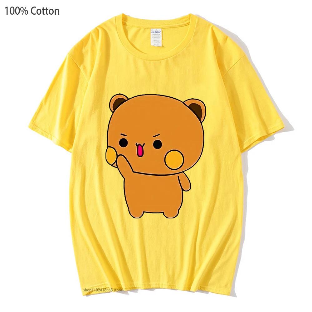 Couple T-Shirts Bubu with Dudu T-Shirts Cartoon Cute Panda and Brownie Bear Tshirt Men Women Cotton Shirt Kawaii Top