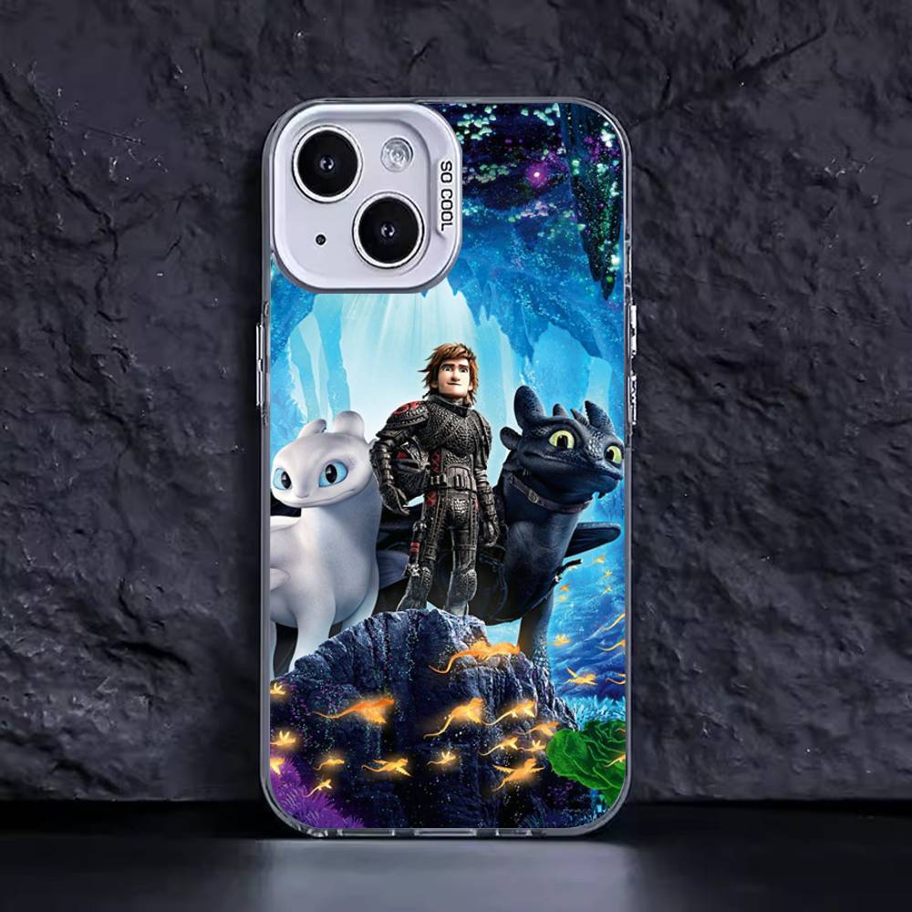 Härligt Par Tandlös Vredesdrake Mobilskal För IPhone 17 16 15 14 13 12 11 Plus Pro Max Färgglatt Skal