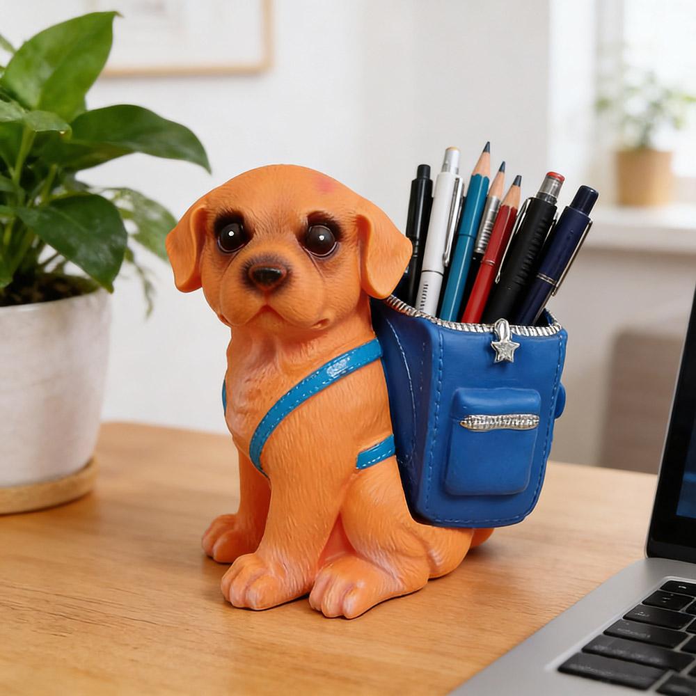 Cute Puppy Pen Holder Resin Desk Decoration for Offices Homes Perfect Birthday Gift for Students Young Adults