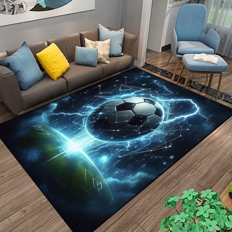 Glowing Soccer Ball on Field with Lightning and Futuristic Design Suitable for use as an anti-slip for living room bedroom sofas