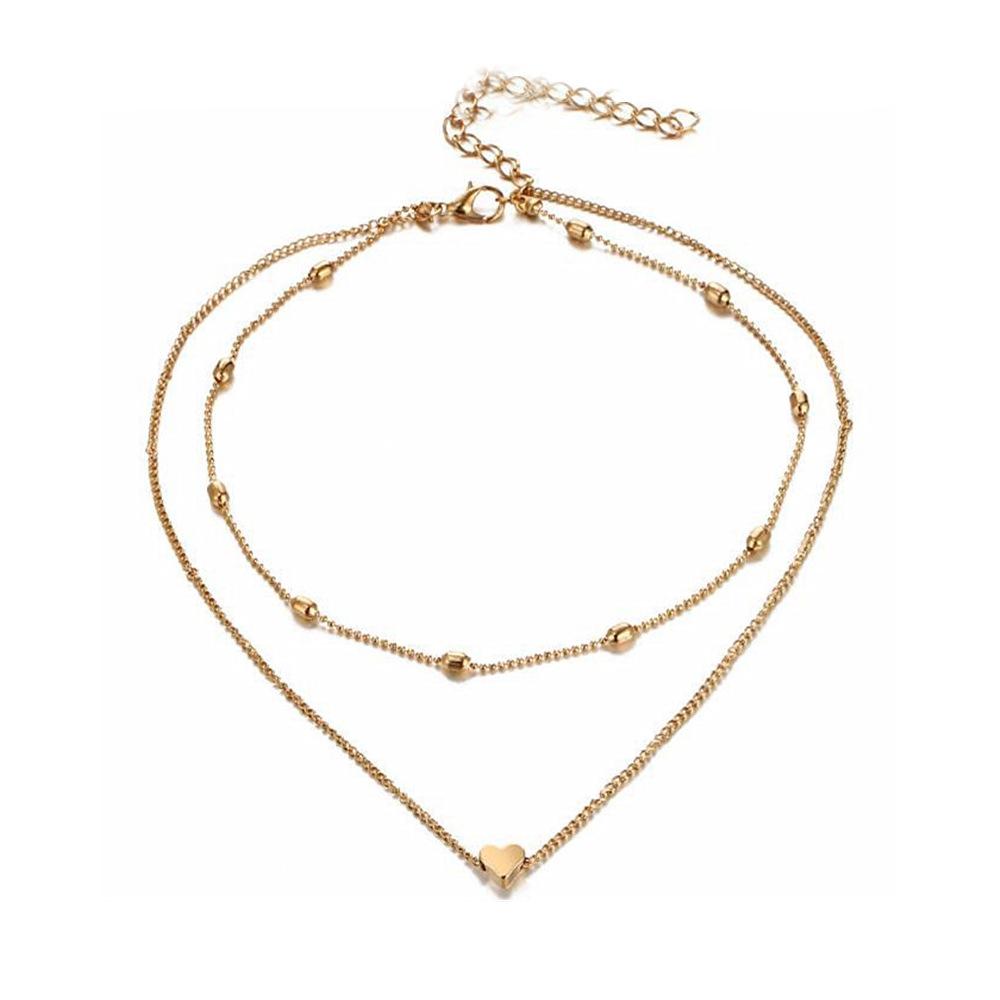 European and American New Clothing Accessories, Simple, Fashionable and Compact Peach Heart Double-layer Oval Bead Collarbone Chain Women's Necklace