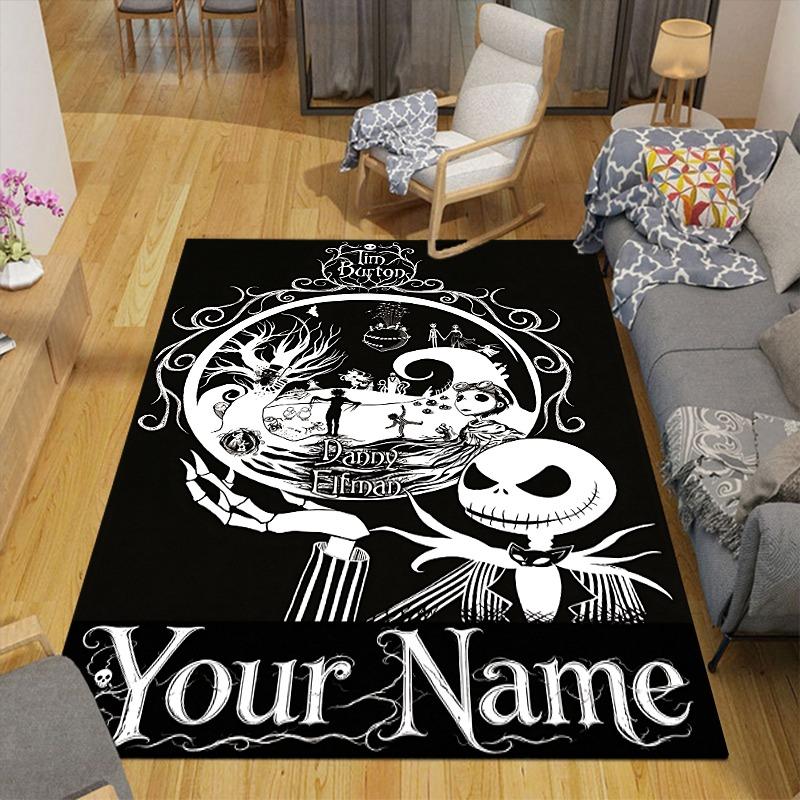 Custom 1Pc Tim Burton Nightmare Before Christmas Flannel Personalized Rug Non Slip Floor Mat Soft Carpet for Living Bedroom Office Home Decor Gift