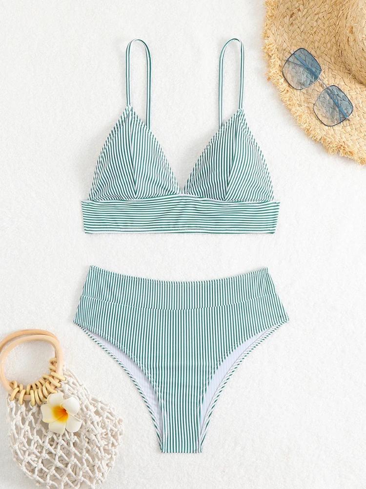 Sexy Striped Ruffle Bikini Swimsuit Women 2025 Two-piece Swimwear High Waisted Bikinis Set Female Bathing Suit Push Up Beachwear